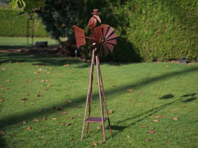 Décoration métal : Éolienne et son oiseau