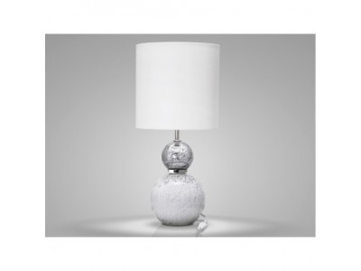 LAMPE VOLCANIQUE 2 BOULES BLANC/ARGENT H55