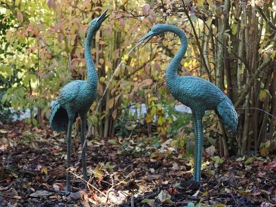 Statue en bronze : 2 Grues fontaine